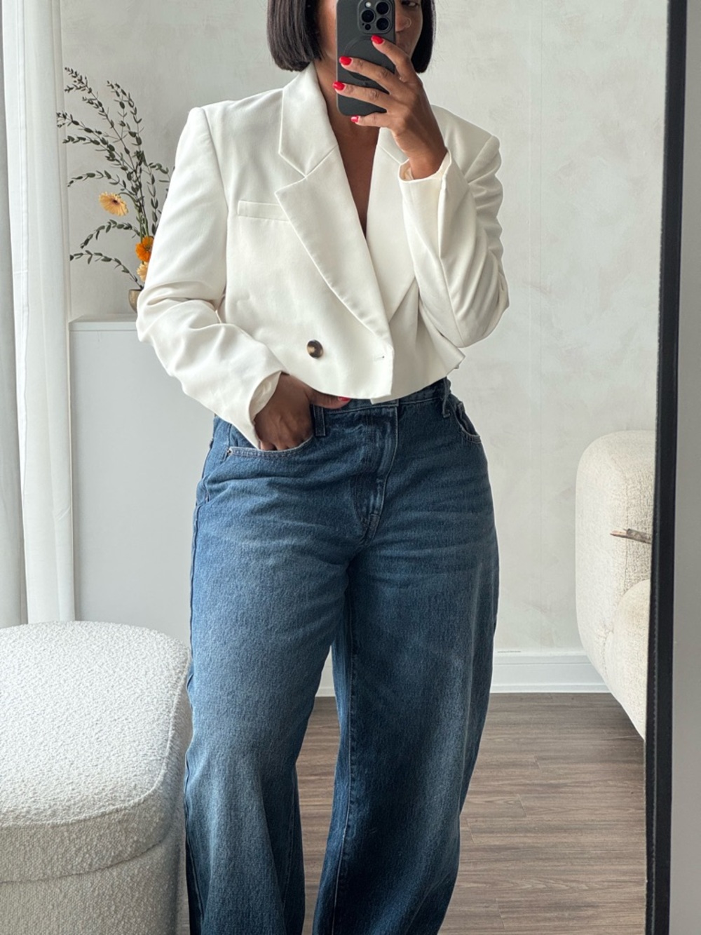 Zara Women’s cropped cream blazer M